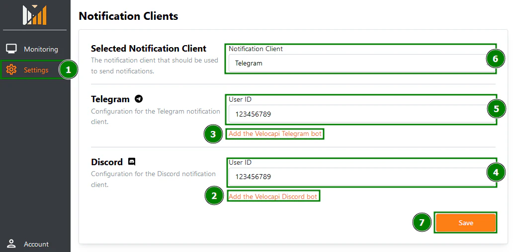 settings page